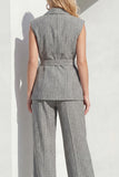 Sleeveless Peak Lapel Grey 2 Piece Work Suits with Pockets