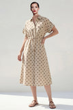 Khaki Polka Dots Midi A Line Blazer dress