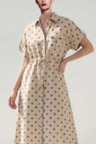 Khaki Polka Dots Midi A Line Blazer dress