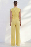 Butter Yellow V Neck Double Breasted 2 Piece Work Suits
