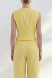 Butter Yellow V Neck Double Breasted 2 Piece Work Suits