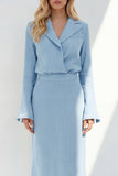 Blue Sheath Long Sleeves Peak Lapel Long Blazer dress