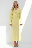 Blue Sheath Long Sleeves Peak Lapel Long Blazer dress