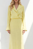 Blue Sheath Long Sleeves Peak Lapel Long Blazer dress