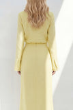 Blue Sheath Long Sleeves Peak Lapel Long Blazer dress