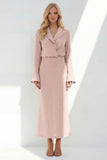 Blue Sheath Long Sleeves Peak Lapel Long Blazer dress