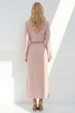 Blue Sheath Long Sleeves Peak Lapel Long Blazer dress