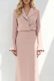 Blue Sheath Long Sleeves Peak Lapel Long Blazer dress