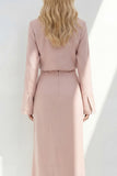 Blue Sheath Long Sleeves Peak Lapel Long Blazer dress