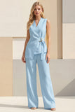 Pink V Neck Sleeveless 2 Piece Work Suits
