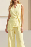 Pink V Neck Sleeveless 2 Piece Work Suits