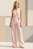 Pink V Neck Sleeveless 2 Piece Work Suits