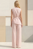 Pink V Neck Sleeveless 2 Piece Work Suits