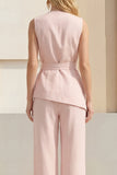 Pink V Neck Sleeveless 2 Piece Work Suits
