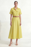 Lemon Yellow Collar Neck Short Sleeves Long Blazer dress