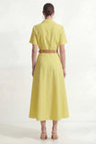 Lemon Yellow Collar Neck Short Sleeves Long Blazer dress