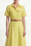 Lemon Yellow Collar Neck Short Sleeves Long Blazer dress