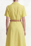 Lemon Yellow Collar Neck Short Sleeves Long Blazer dress