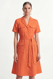 Orange Breasted Short Sleeves Midi Blazer Dress