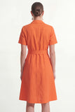 Orange Breasted Short Sleeves Midi Blazer Dress