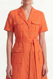 Orange Breasted Short Sleeves Midi Blazer Dress