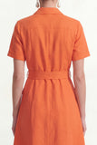 Orange Breasted Short Sleeves Midi Blazer Dress