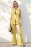 Yellow Shawl Lapel Sleeveless 2 Piece Work Suits