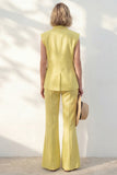 Yellow Shawl Lapel Sleeveless 2 Piece Work Suits