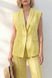 Yellow Shawl Lapel Sleeveless 2 Piece Work Suits
