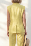 Yellow Shawl Lapel Sleeveless 2 Piece Work Suits