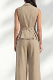 Khaki Double Breasted Sleeveless 2 Piece Work Suits