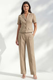 Khaki Double Breasted Short Sleeves 2 Piece Work Suits