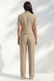 Khaki Double Breasted Short Sleeves 2 Piece Work Suits