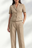 Khaki Double Breasted Short Sleeves 2 Piece Work Suits