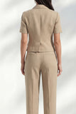 Khaki Double Breasted Short Sleeves 2 Piece Work Suits