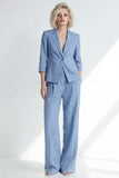Dusty Blue Long Sleeves Single Breasted 2 Piece Work Suits