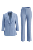Dusty Blue Long Sleeves Single Breasted 2 Piece Work Suits