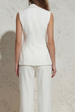 White V Neck Sleeveless Ruched 2 Piece Work Suits