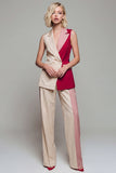 Light Khaki Sleeveless Double Breasted 2 Piece Work Suits