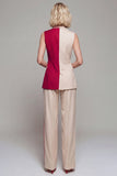 Light Khaki Sleeveless Double Breasted 2 Piece Work Suits