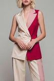 Light Khaki Sleeveless Double Breasted 2 Piece Work Suits