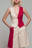 Single Breasted Light Khaki Sleeveless 2 Piece Work Suits