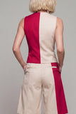 Single Breasted Light Khaki Sleeveless 2 Piece Work Suits