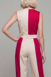 Double Breasted Light Khaki Sleeveless 2 Piece Work Suits