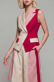 Light Khaki Sleeveless 2 Piece Work Suits with Pockets