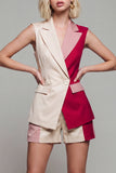 Light Khaki 2 Piece Double Breasted Short Work Suits