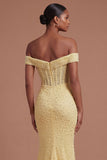 Yellow Mermaid Beaded Corset Long Prom Dress