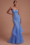 Corset Spaghetti Straps Mermaid Dark Blue Long Prom Dress