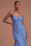 Corset Spaghetti Straps Mermaid Dark Blue Long Prom Dress