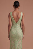 Lace Sage Green Mermaid Long Prom Dress with Slit
